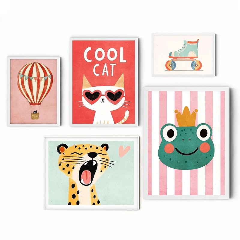 Baby Nursery Neutral - โปสเตอร์สัตว์น่ารัก ภาพพิมพ์ตกแต่งผนัง ภาพบนผ้าแคนวาส โทนสีกลาง สำหรับตกแต่งห้องเด็ก ลายเสือ