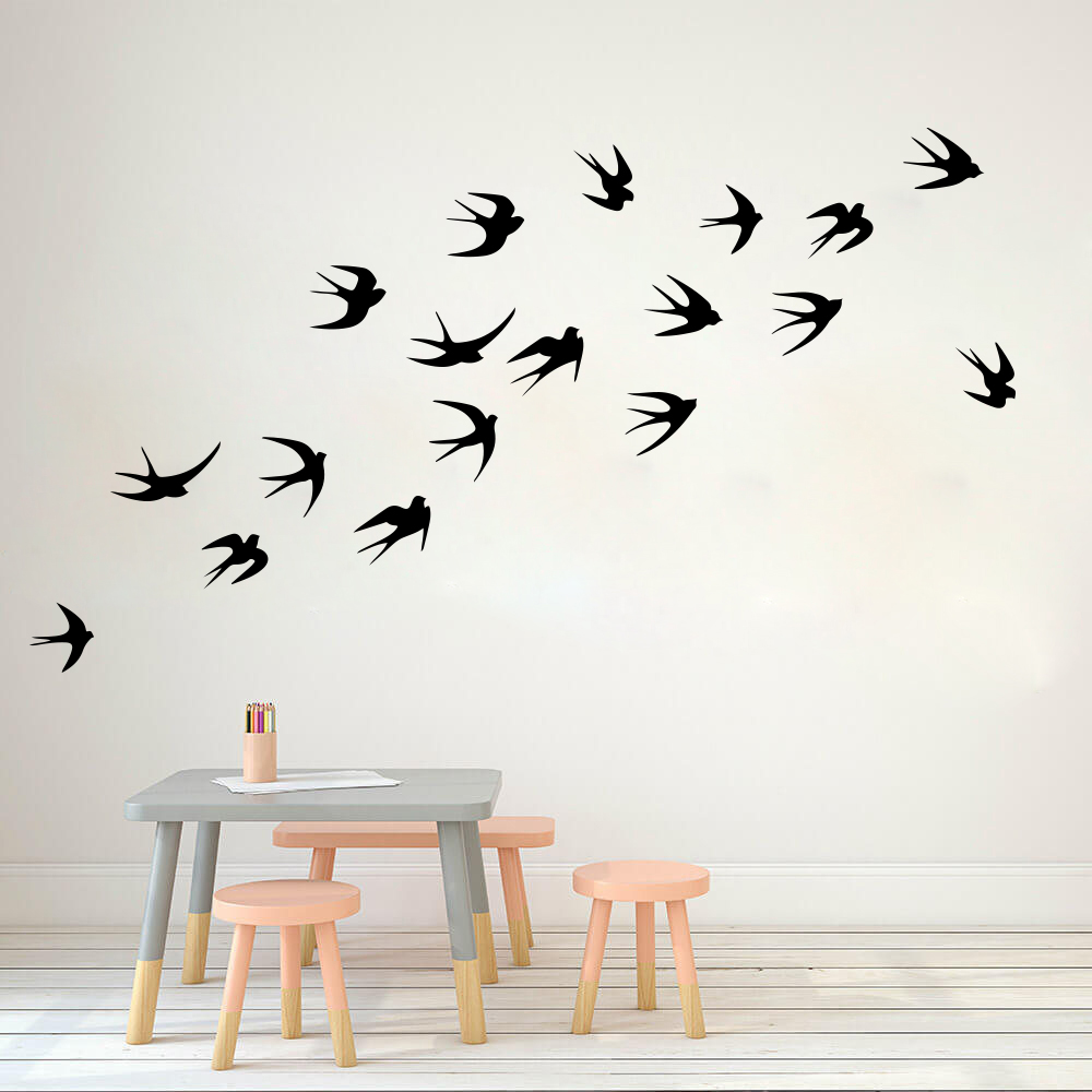 Baby Nursery Stickers - Flying Swallows สติ๊กเกอร์ติดผนังเด็ก Room Nursery ฝูงนกชุด18สัตว์รูปลอกติดผนังห้องนอนห้องนั่งเล่นไวนิล