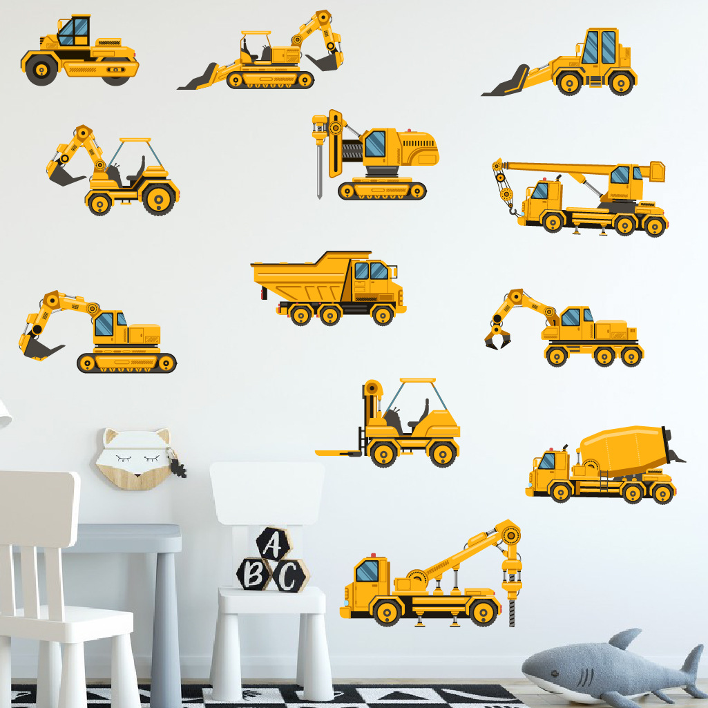 Baby Nursery Stickers - การ์ตูนExcavatorวิศวกรรมรถสติ๊กเกอร์ติดผนังSelf-Adhesiveเด็กสติ๊กเกอร์ติดผนังเด็กทารกเด็กสติกเกอร์โปสเตอร์