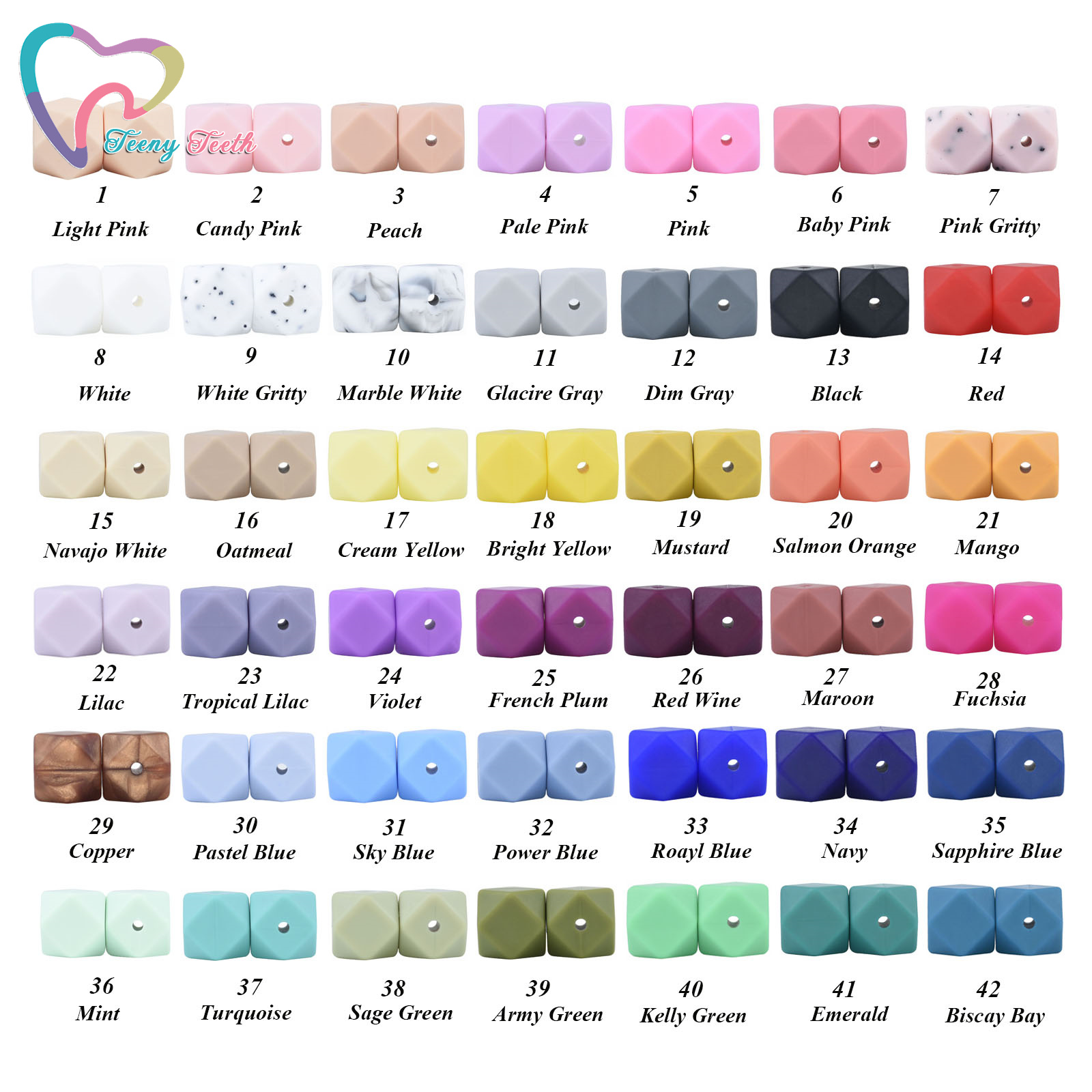 Baby Nursery Hospital - Teeny ฟัน20 PCS 42สี14-17มม.ซิลิโคนหกเหลี่ยม Teething ลูกปัด