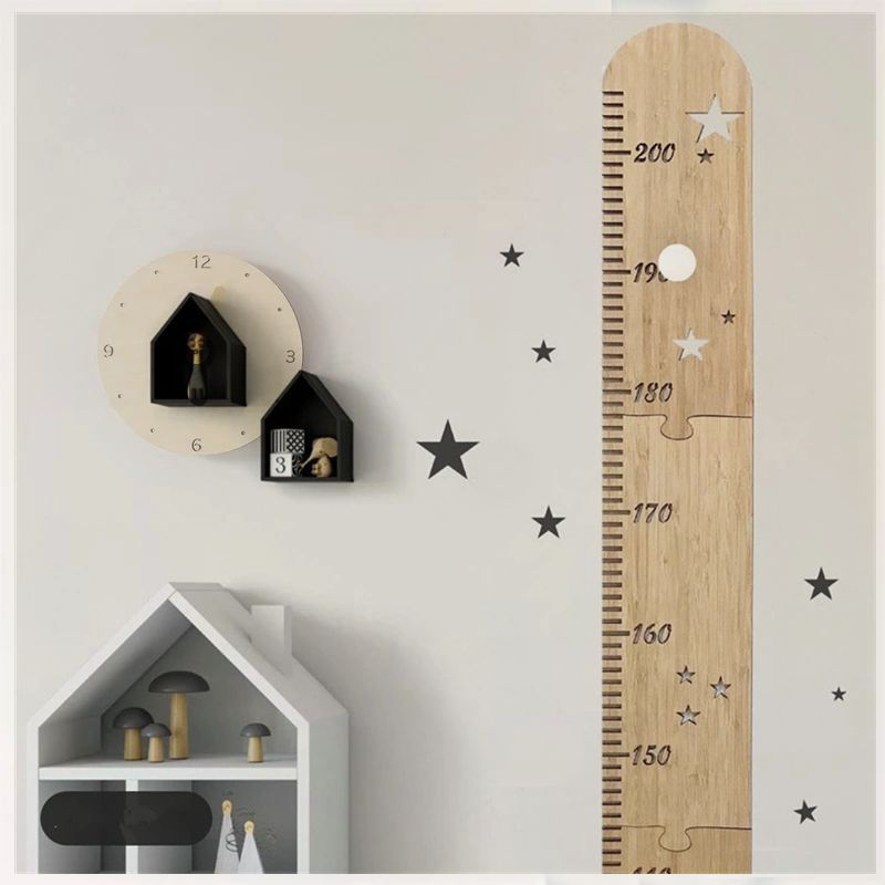 Wall Decal Nursery - 5 แผ่น Nordic ไม้เด็กความสูงแผนภูมิการเจริญเติบโตไม้บรรทัดเด็กทารกความสูงตกแต่งห้อง Wall Meter