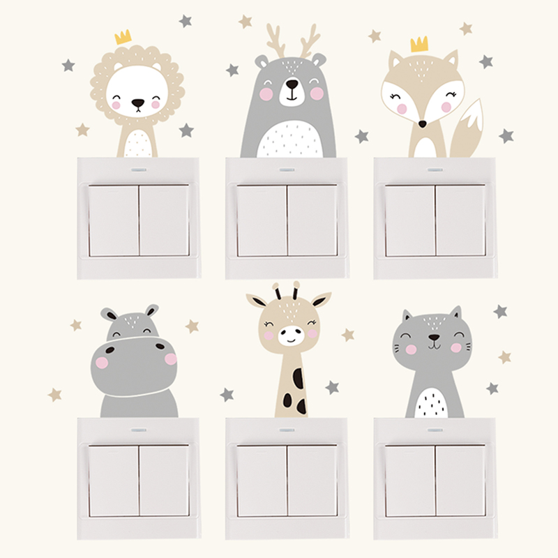 Baby Nursery Items - 6 ชิ้น/เซ็ต Boho สีน่ารักยิ้มการ์ตูนสัตว์สติกเกอร์สําหรับผนังห้องเด็ก Baby Nursery