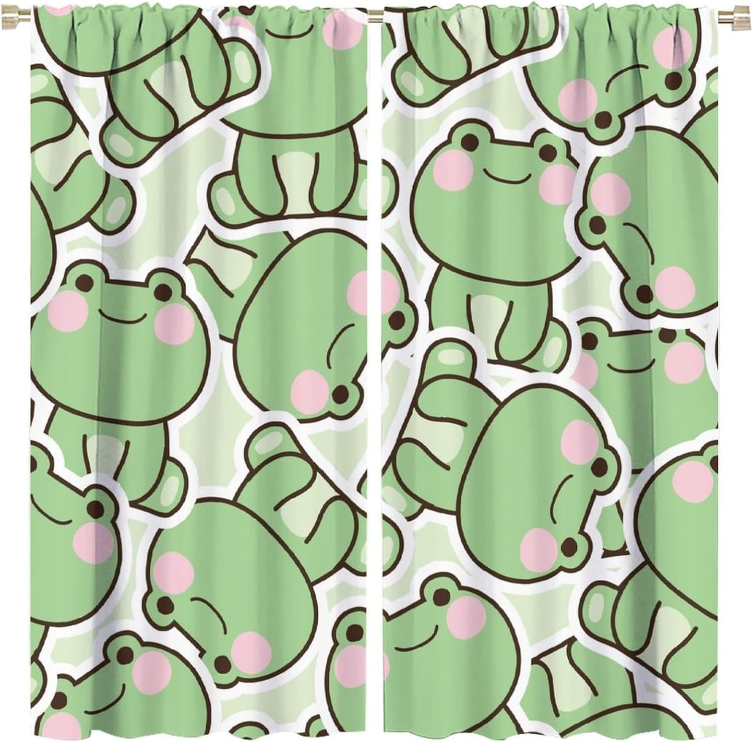 Baby Nursery Curtains - ม่านลายกบสีเขียวน่ารักสำหรับห้องเด็ก ม่านตกแต่งห้องเด็ก ลายการ์ตูน สำหรับงานเลี้ยงต้อนรับทารก ผ้าม่านโพลีเอสเตอร์พร้อมพู่ตกแต่ง