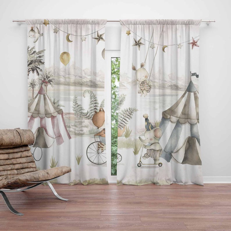 Baby Nursery Curtains - ผ้าม่านลายสัตว์ละครสัตว์ ผ้าม่านห้องนอนเด็ก ผ้าม่านห้องเด็กเล่น ผ้าม่านกันแสง ผ้าม่านตกแต่งห้องเด็กอ่อน ผ้าม่านห้องนอน