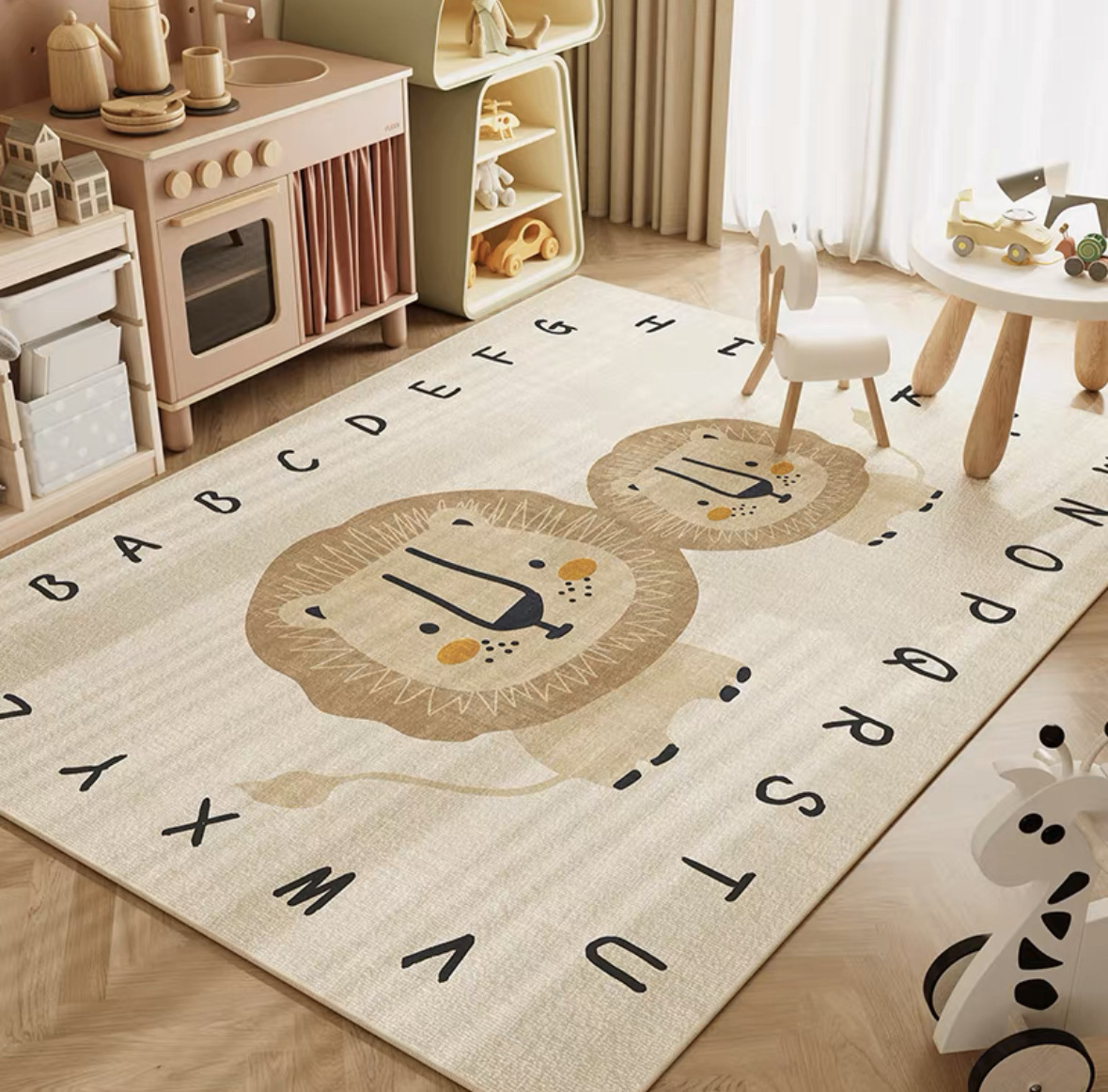 Baby Nursery Neutral - VIKAMA แผ่นรองคลานลายการ์ตูนสิงโตสำหรับเด็ก ABC แผ่นรองคลานนุ่มกันลื่น ซักได้ พรมปูพื้นสำหรับเด็ก