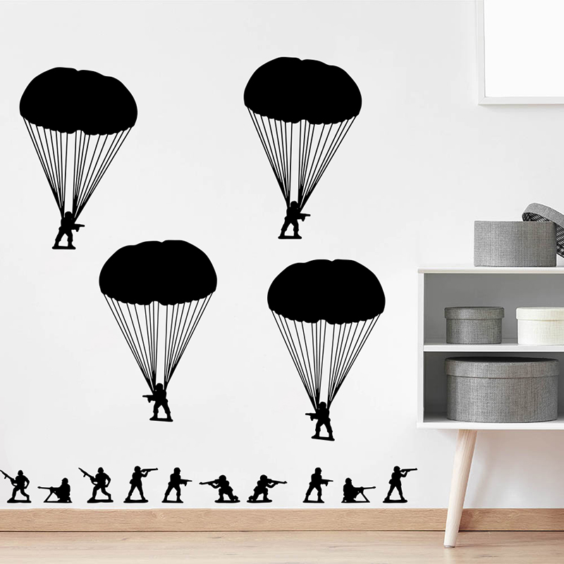 Baby Nursery Panelling - Army Men ทหาร Paratroopers สติ๊กเกอร์ติดผนังเด็กทารกเด็กสงครามอาวุธกองทัพทหาร Wall