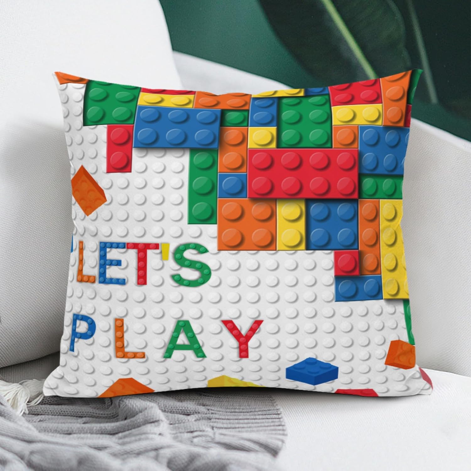 Baby Nursery Chair - ปลอกหมอนลายบล็อกสีสันสดใส ตกแต่งห้องเด็ก ลายพิมพ์ Let's Play ขนาด