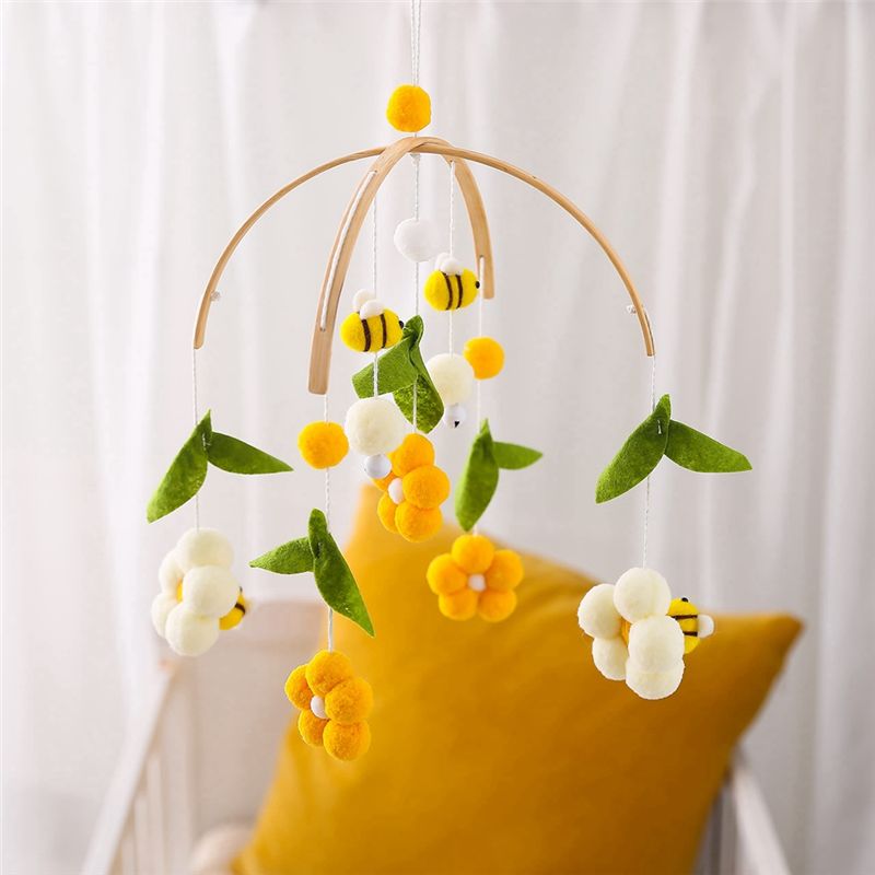 Baby Nursery Neutral - โมบายติดเตียงเด็ก KSOL สำหรับเด็กชาย/เด็กหญิง/โมบายรูปผึ้ง/โมบายสำหรับห้องเด็ก/โมบายลูกบอลผ้าสักหลาดแบบกลางๆ ไม่จำกัดเพศ/โมบายแขวนเพดาน