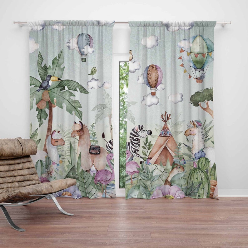 Baby Nursery Curtains - ผ้าม่านลายสัตว์ซาฟารีสำหรับห้องเด็ก ผ้าม่านกันแสงสำหรับตกแต่งห้องเด็กอ่อน ห้องนอนเด็ก ห้องนั่งเล่น