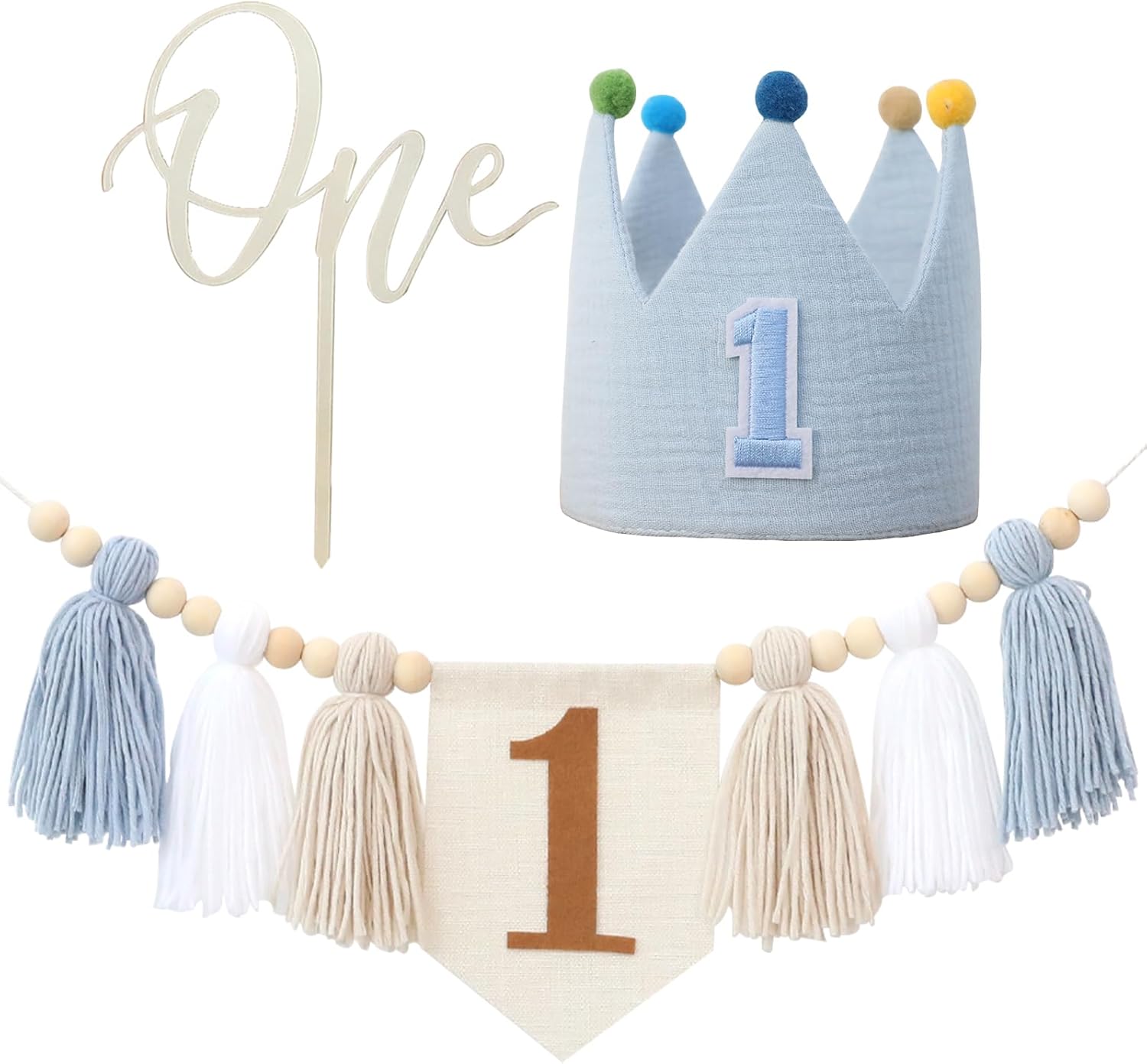 Baby Nursery Chair - Baby First Birthday Party ตกแต่งสีฟ้าเก้าอี้สูงแบนเนอร์ฉากหลัง 1st