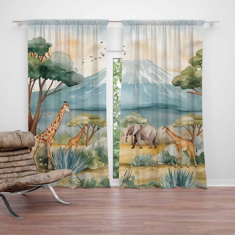 Baby Nursery Curtains - ม่านลายสัตว์ซาฟารีสำหรับเด็ก ม่านห้องเด็กผู้ชาย ม่านกันแสง ม่านห้องเด็กอ่อน ม่านห้องเด็กเล็ก ม่านห้องเด็กเล่น