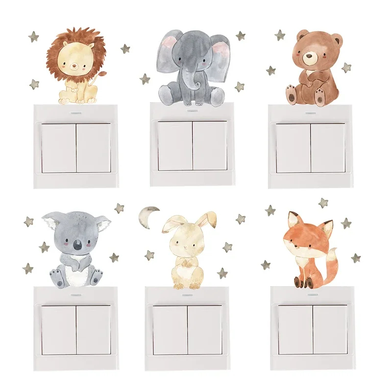 Wall Decal Nursery - 1/2/4/6 ชุดสติ๊กเกอร์ติดผนังรูปสัตว์การ์ตูนสำหรับห้องเด็กตกแต่งห้องเด็กสติกเกอร์สวิทช์สติกเกอร์ติดผนังห้องเด็ก
