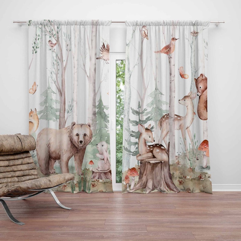 Baby Nursery Curtains - ผ้าม่านลายสัตว์ป่า ผ้าม่านห้องเด็ก ผ้าม่านกันแสง ผ้าม่านตกแต่งห้องเด็ก ห้องนอนเด็ก ห้องนั่งเล่นลายป่าไม้