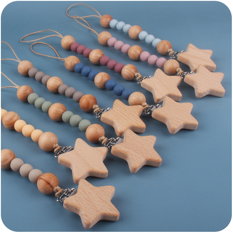 Baby Nursery Hospital - Baby Pacifier คลิปโซ่ไม้ Star ผู้ถือจุกนมหลอก Pacifier