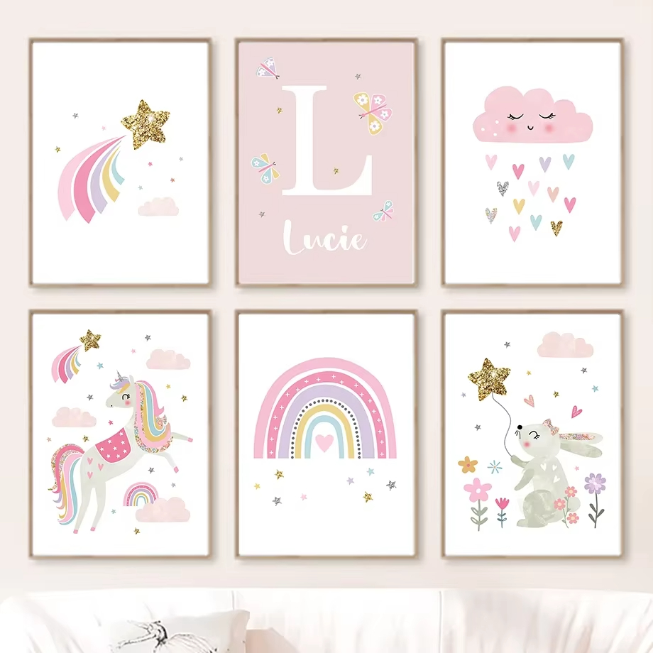 ภาพพิมพ์บนผ้าใบลายยูนิคอร์นสีช - Baby Unicorn Nursery บทวิจารณ์และราคา