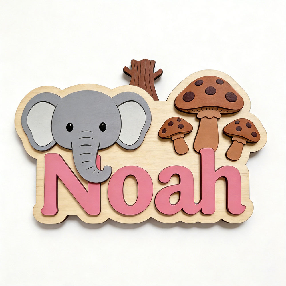 ป้ายชื่อไม้รูปช้างและเห็ดแบบปร - Baby Nursery Themes Girl บทวิจารณ์และราคา