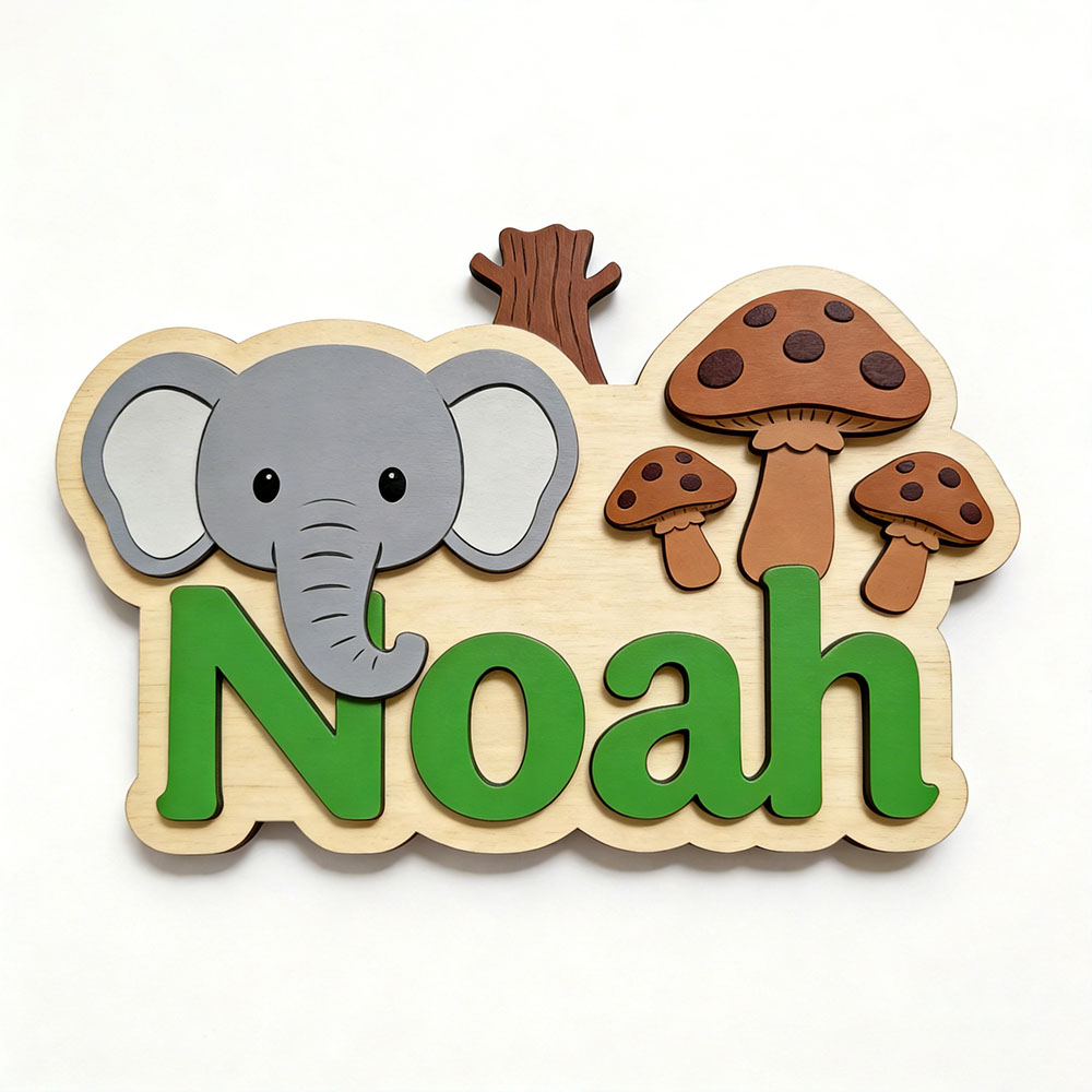 ป้ายชื่อไม้รูปช้างและเห็ดแบบปร - Baby Nursery Themes Girl บทวิจารณ์และราคา