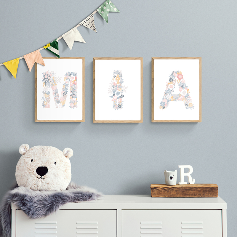 ภาพพิมพ์บนผ้าใบลายดอกไม้ ตัวอั - Baby Unicorn Nursery บทวิจารณ์และราคา