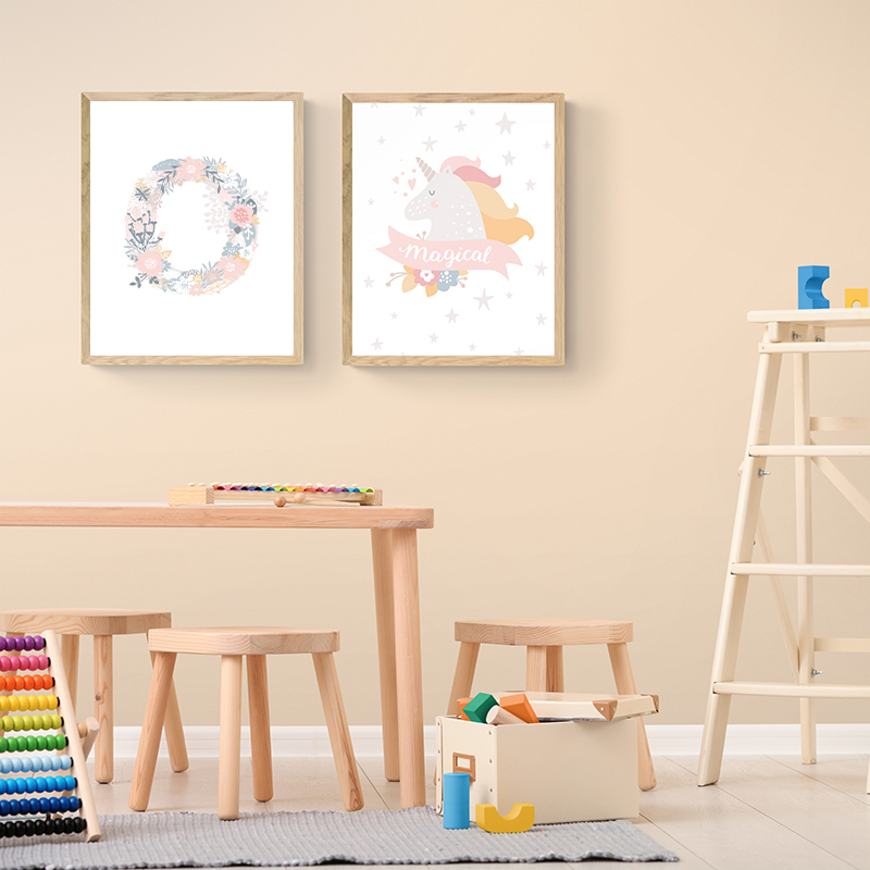 ภาพพิมพ์บนผ้าใบลายดอกไม้ ตัวอั - Baby Unicorn Nursery บทวิจารณ์และราคา
