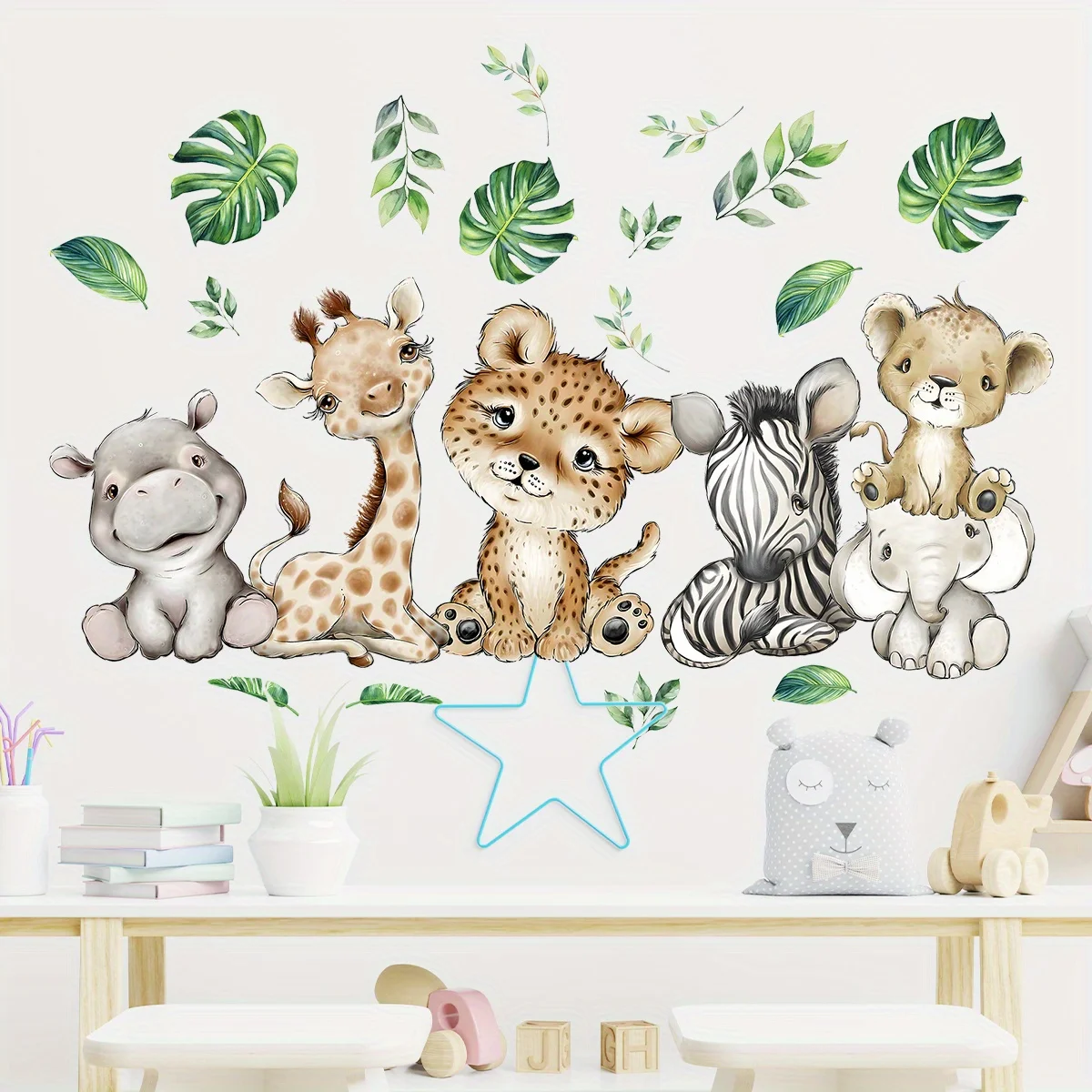 1PC การ์ตูนน่ารัก Hippo Tiger  - Wall Decal Nursery บทวิจารณ์และราคา