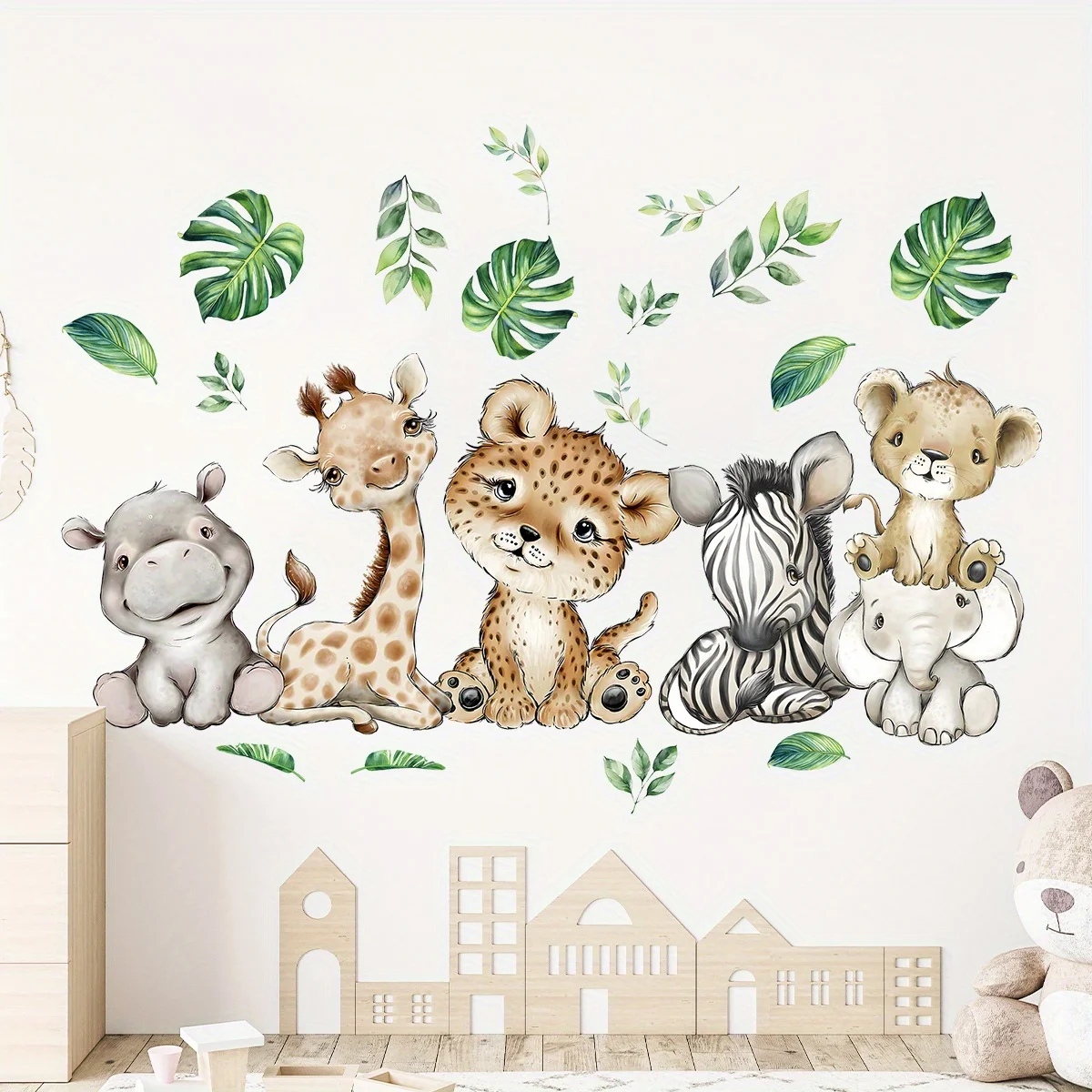 1PC การ์ตูนน่ารัก Hippo Tiger  - Wall Decal Nursery บทวิจารณ์และราคา