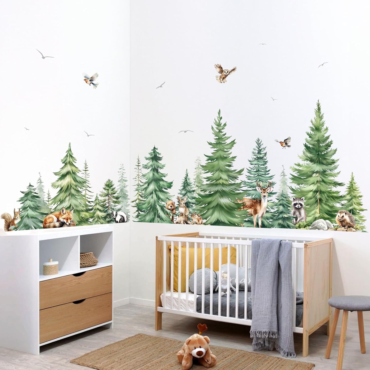 สติ๊กเกอร์ติดผนังลายต้นสนสีน้ำ - Baby Nursery Panelling บทวิจารณ์และราคา