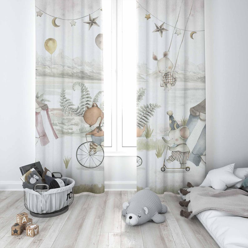 ผ้าม่านลายสัตว์ละครสัตว์ ผ้าม่ - Baby Nursery Curtains บทวิจารณ์และราคา