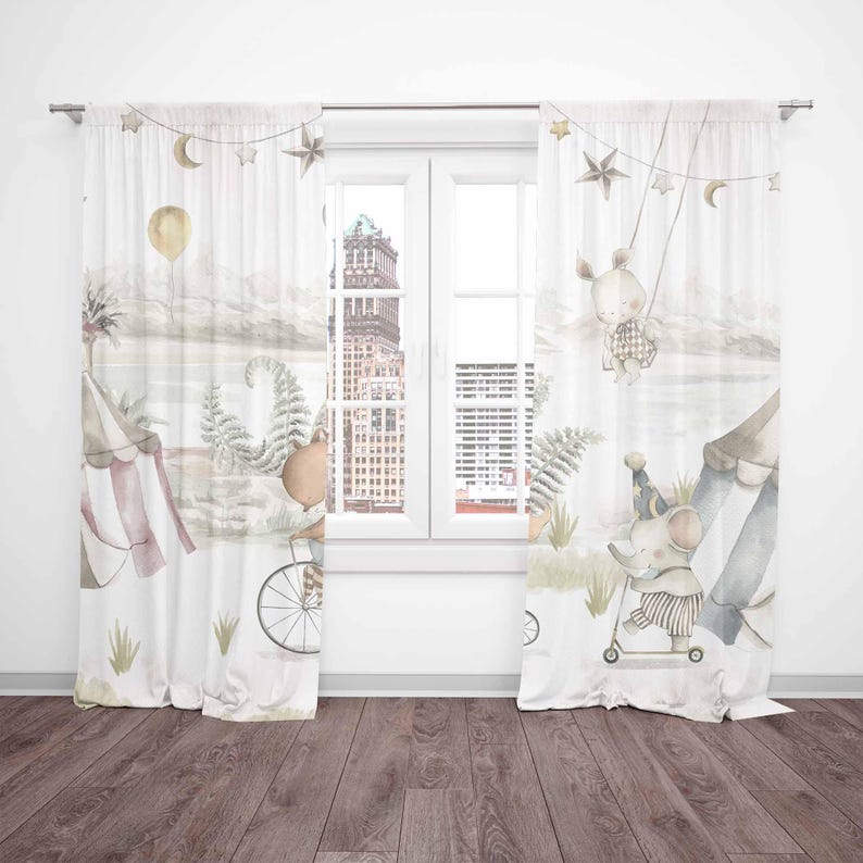 ผ้าม่านลายสัตว์ละครสัตว์ ผ้าม่ - Baby Nursery Curtains บทวิจารณ์และราคา