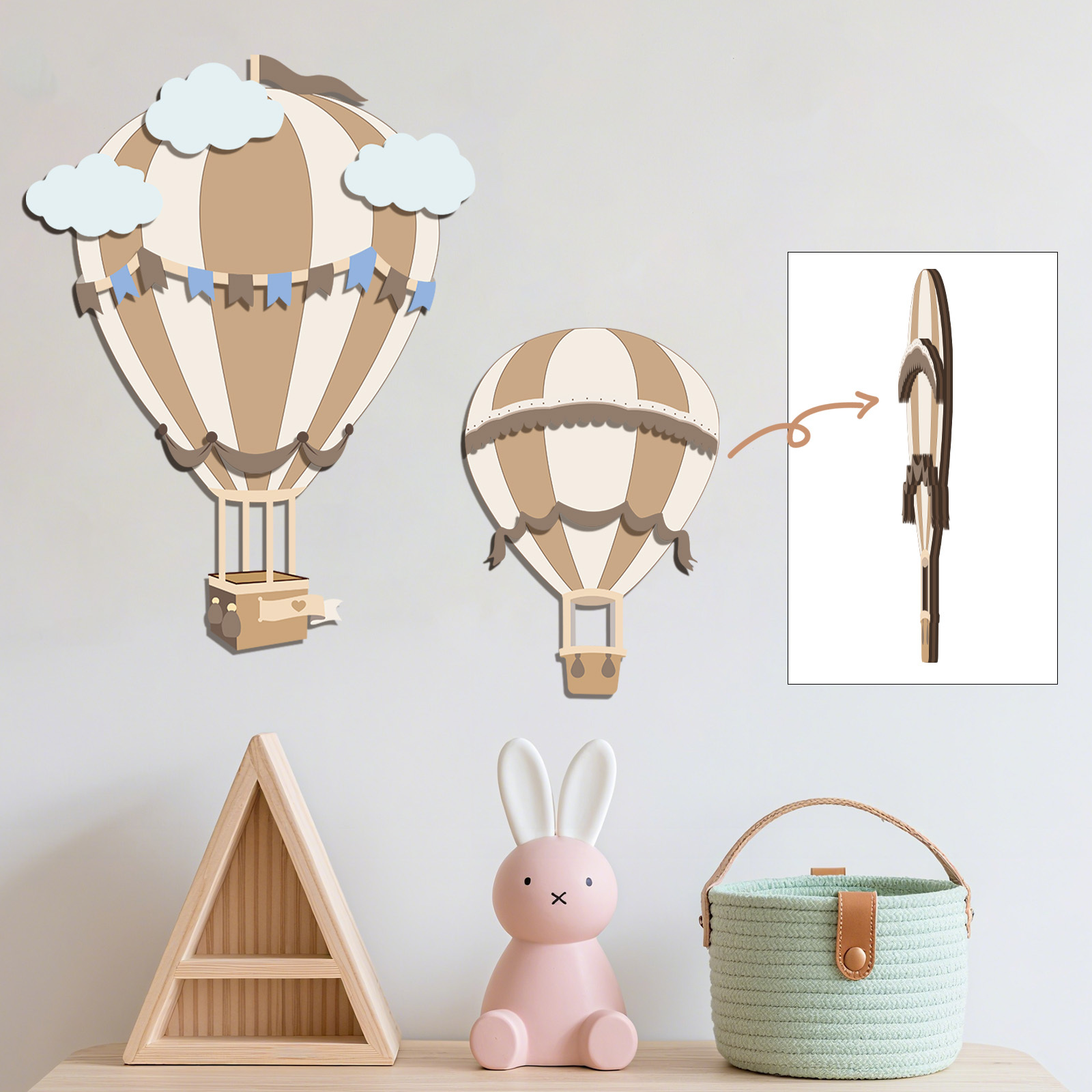 ของตกแต่งผนังไม้รูปบอลลูนลมร้อ - Baby Nursery Neutral บทวิจารณ์และราคา