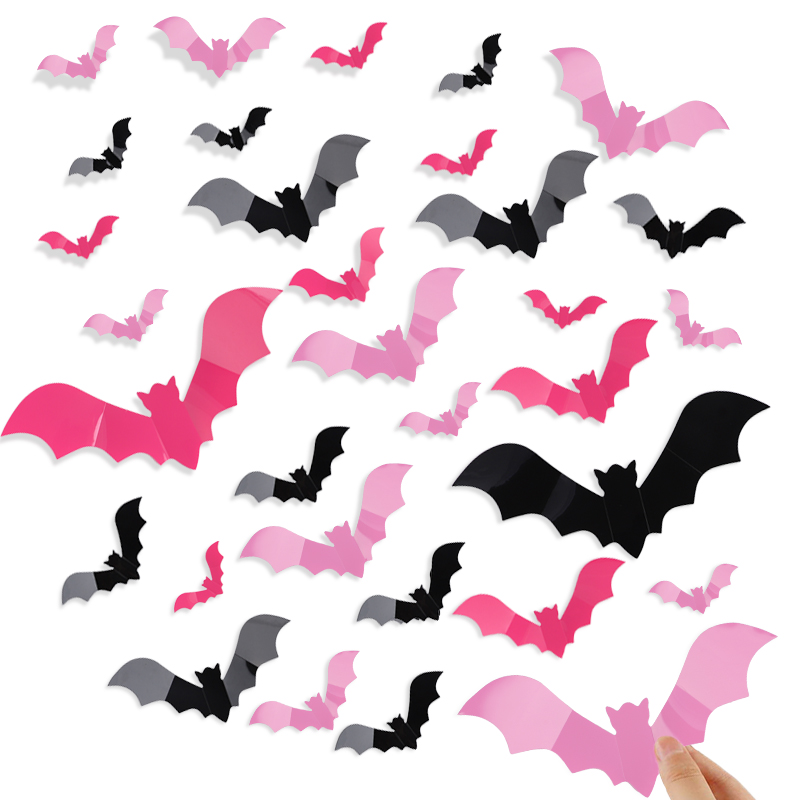 24/48Pcs ฮาโลวีนค้างคาวสีชมพูส - Wall Decal Nursery บทวิจารณ์และราคา