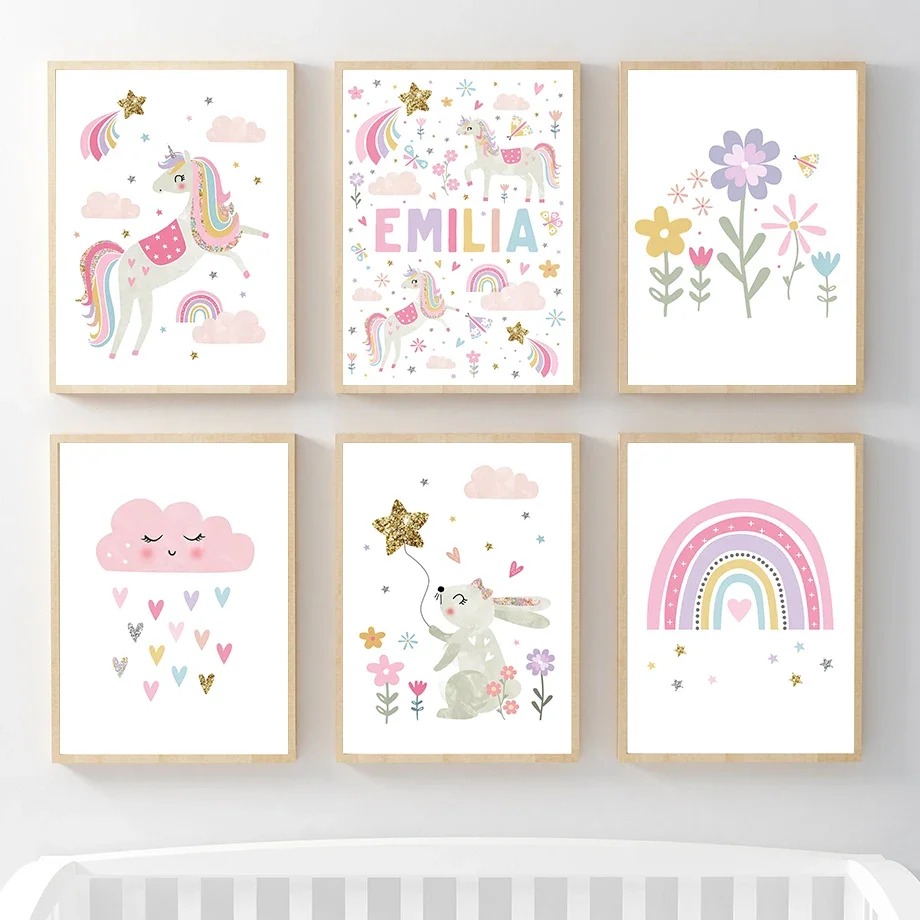 รุ้งเมฆดอกไม้เนอสเซอรี่สีชมพูย - Baby Unicorn Nursery บทวิจารณ์และราคา