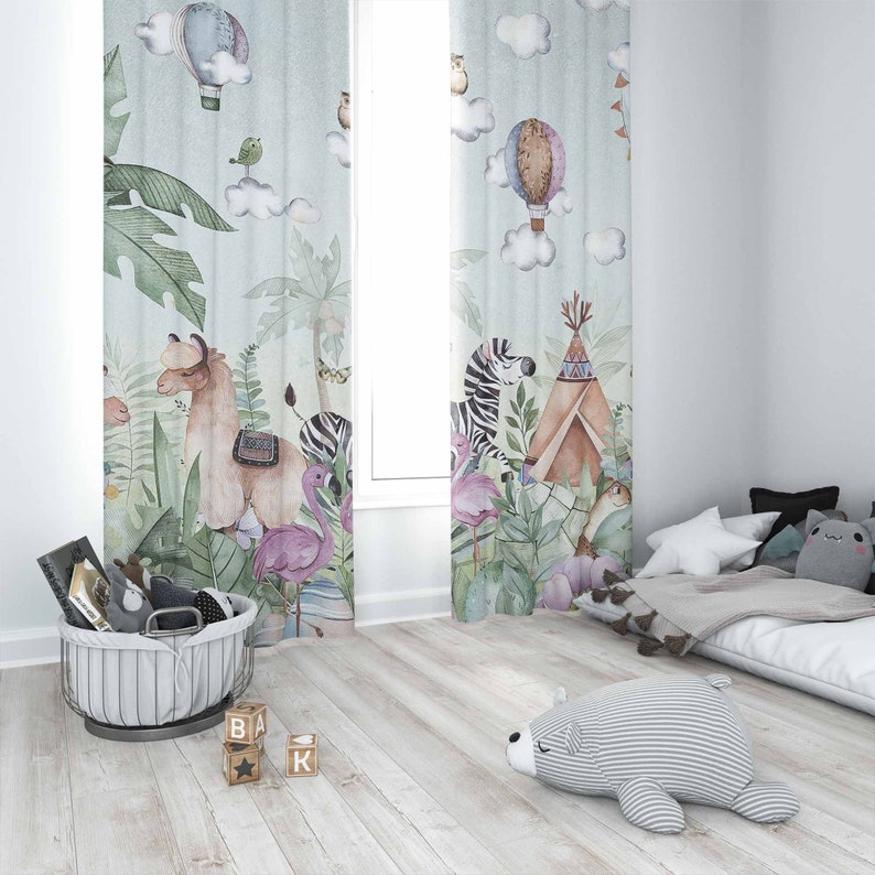 ผ้าม่านลายสัตว์ซาฟารีสำหรับห้อ - Baby Nursery Curtains บทวิจารณ์และราคา