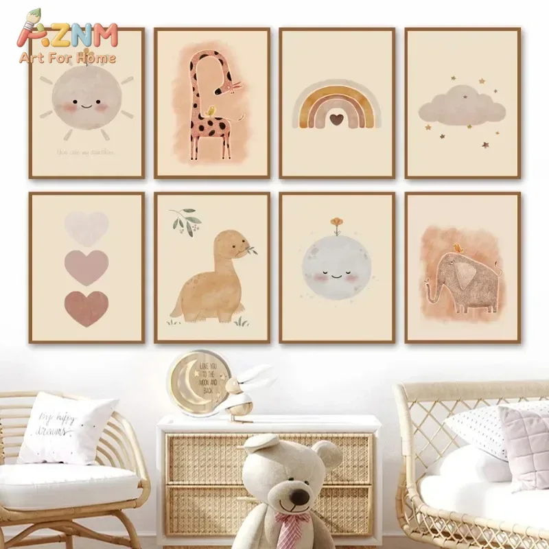 AZNM ภาพวาดสีน้ำไดโนเสาร์บนผ้า - Baby Nursery Neutral บทวิจารณ์และราคา