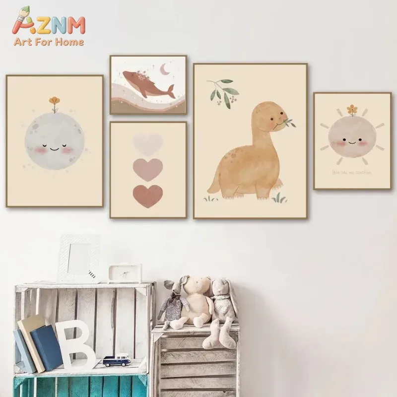 AZNM ภาพวาดสีน้ำไดโนเสาร์บนผ้า - Baby Nursery Neutral บทวิจารณ์และราคา