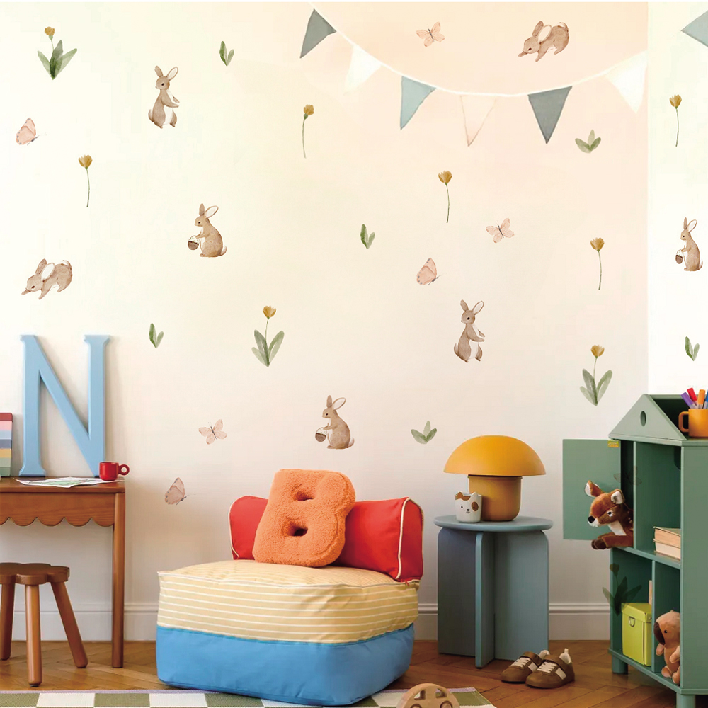 ฤดูร้อนสีน้ําน่ารักกระต่ายและด - Baby Nursery Stickers บทวิจารณ์และราคา