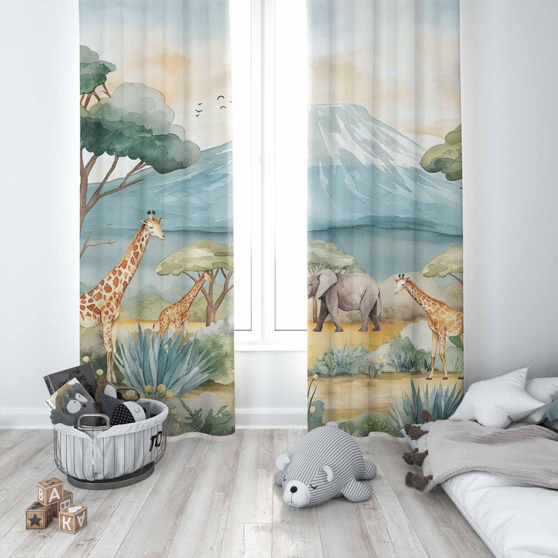 ม่านลายสัตว์ซาฟารีสำหรับเด็ก ม - Baby Nursery Curtains บทวิจารณ์และราคา