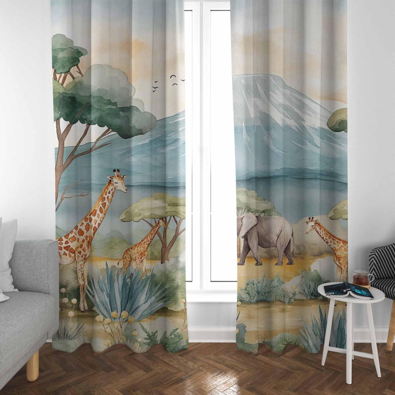 ม่านลายสัตว์ซาฟารีสำหรับเด็ก ม - Baby Nursery Curtains บทวิจารณ์และราคา