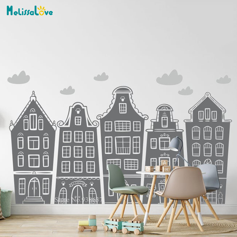 สแกนดิเนเวียนบ้านและเมฆ Decal  - Baby Nursery Stickers บทวิจารณ์และราคา