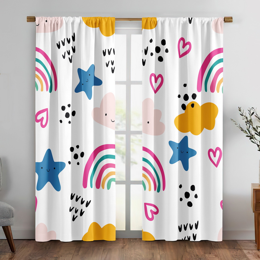 ม่านลายดาวรุ้งน่ารักสำหรับห้อง - Baby Nursery Curtains บทวิจารณ์และราคา