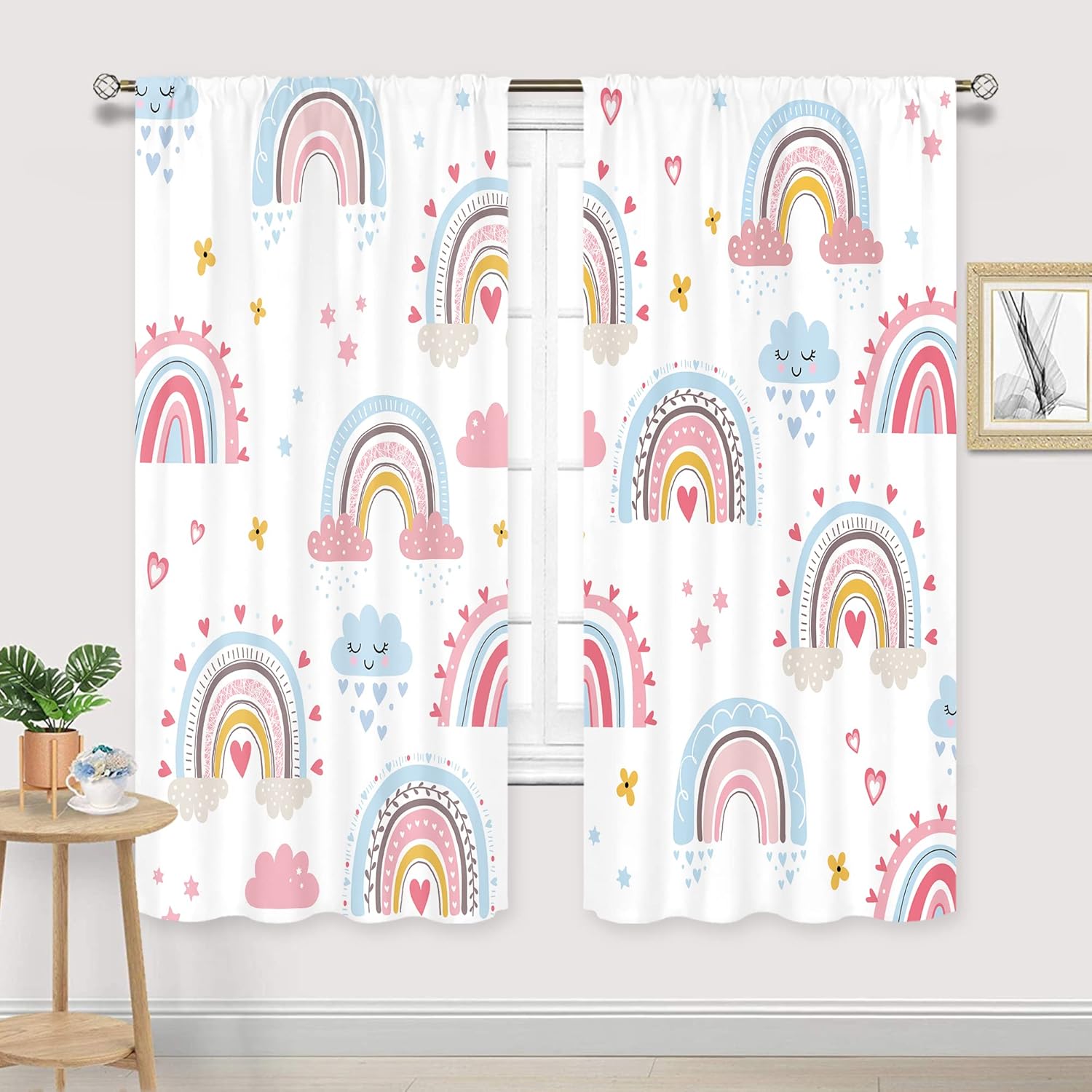 ผ้าม่านสีชมพูสไตล์โบโฮลายสายรุ - Baby Nursery Curtains บทวิจารณ์และราคา