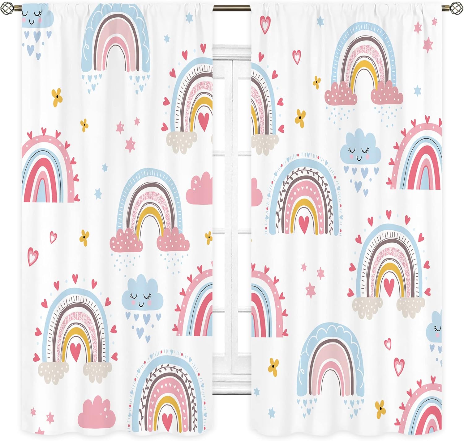ผ้าม่านสีชมพูสไตล์โบโฮลายสายรุ - Baby Nursery Curtains บทวิจารณ์และราคา