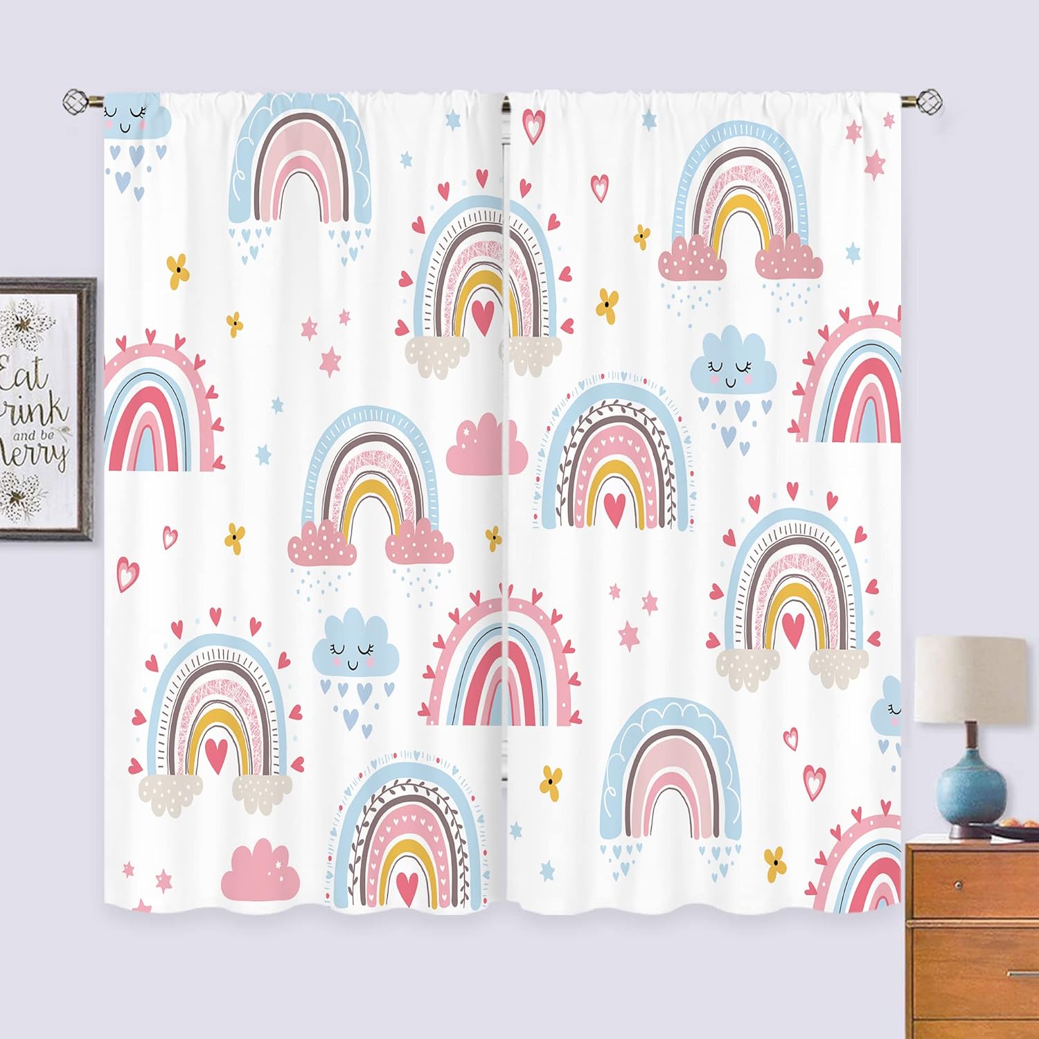 ผ้าม่านสีชมพูสไตล์โบโฮลายสายรุ - Baby Nursery Curtains บทวิจารณ์และราคา