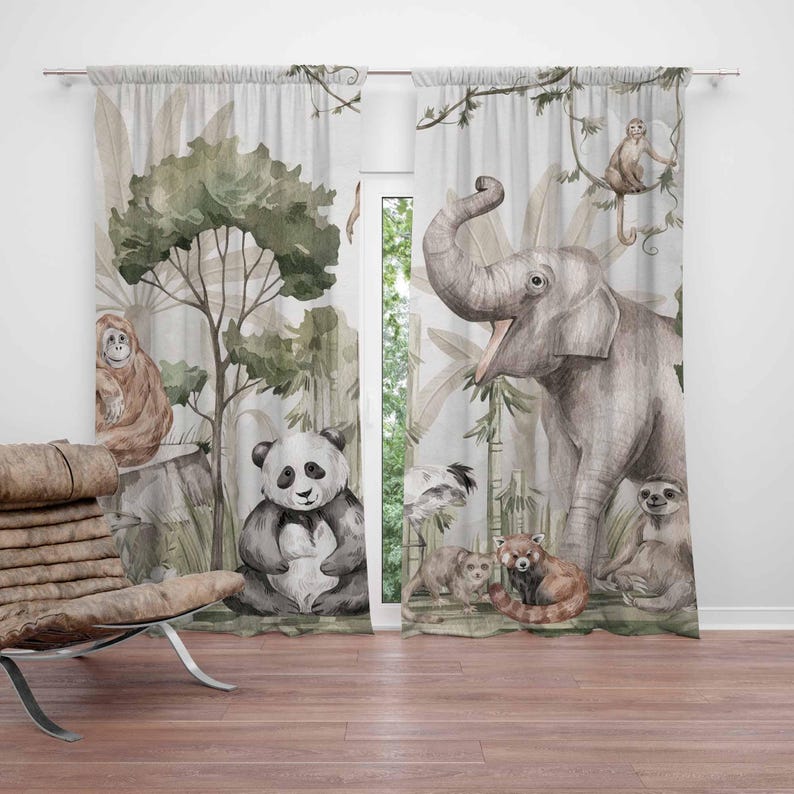 ม่านลายสัตว์ซาฟารี ม่านห้องนอน - Baby Nursery Curtains บทวิจารณ์และราคา