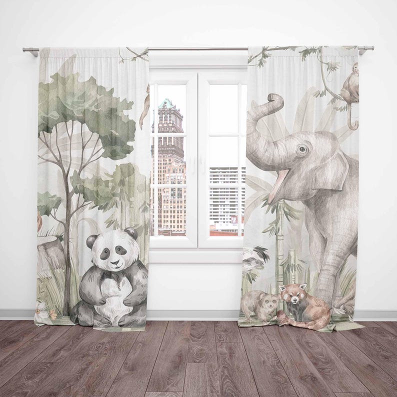 ม่านลายสัตว์ซาฟารี ม่านห้องนอน - Baby Nursery Curtains บทวิจารณ์และราคา