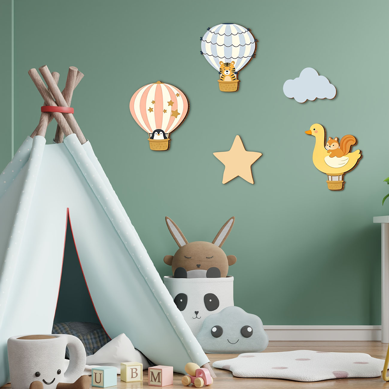สติ๊กเกอร์ติดผนังไม้รูปบอลลูนล - Wall Decal Nursery บทวิจารณ์และราคา
