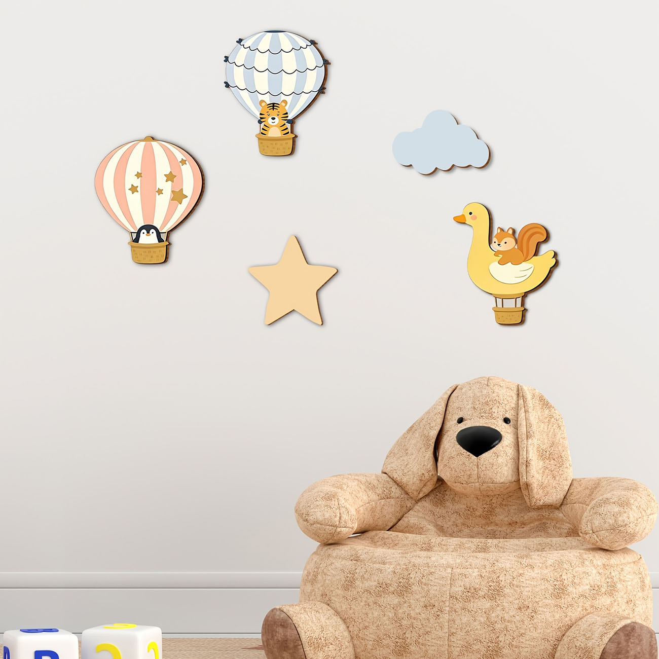 สติ๊กเกอร์ติดผนังไม้รูปบอลลูนล - Wall Decal Nursery บทวิจารณ์และราคา